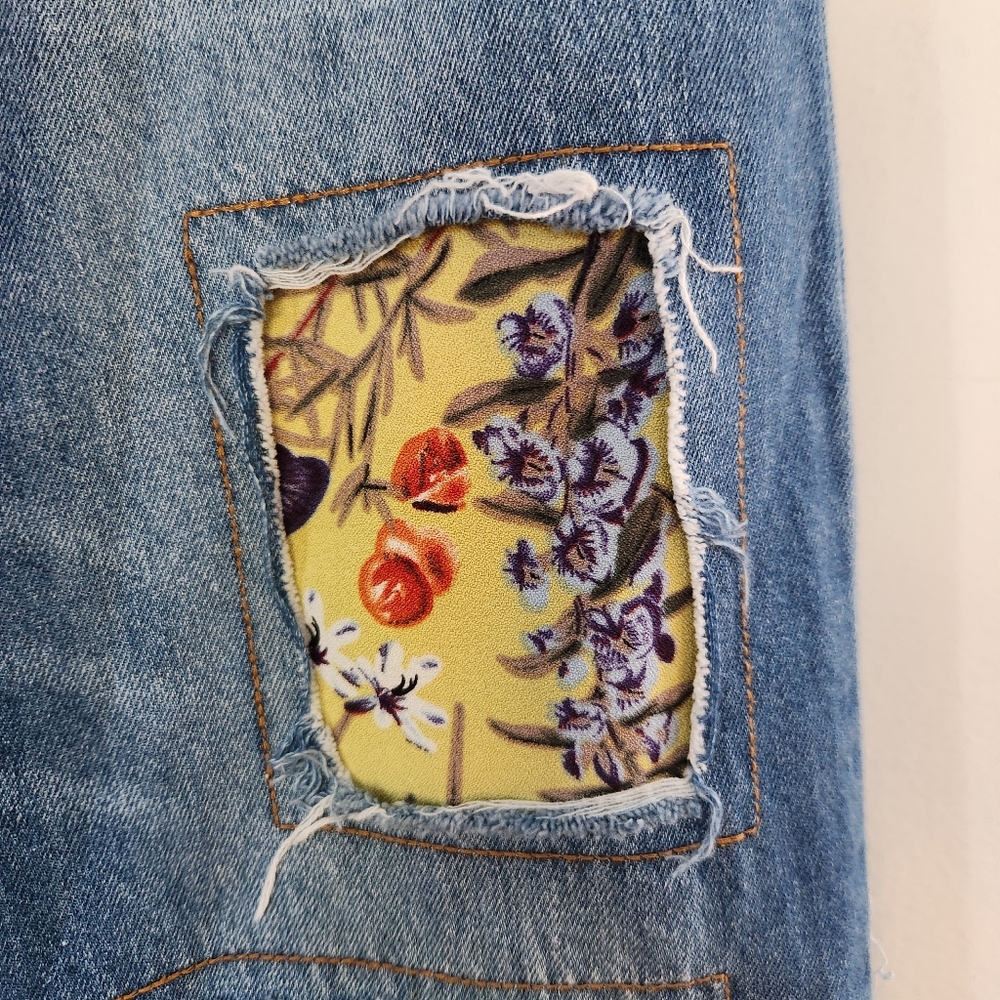 POL Patchwork Raw Hem Blue Jeans - image 4